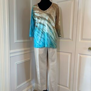 Vintage Tie-Dye 100% Long Sleeve Pullover Blue&Brown Hippie Unisex L